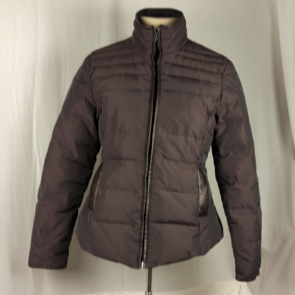 Via Spiga Down Puffer Jacket With Faux Leather Trim Espresso Az S